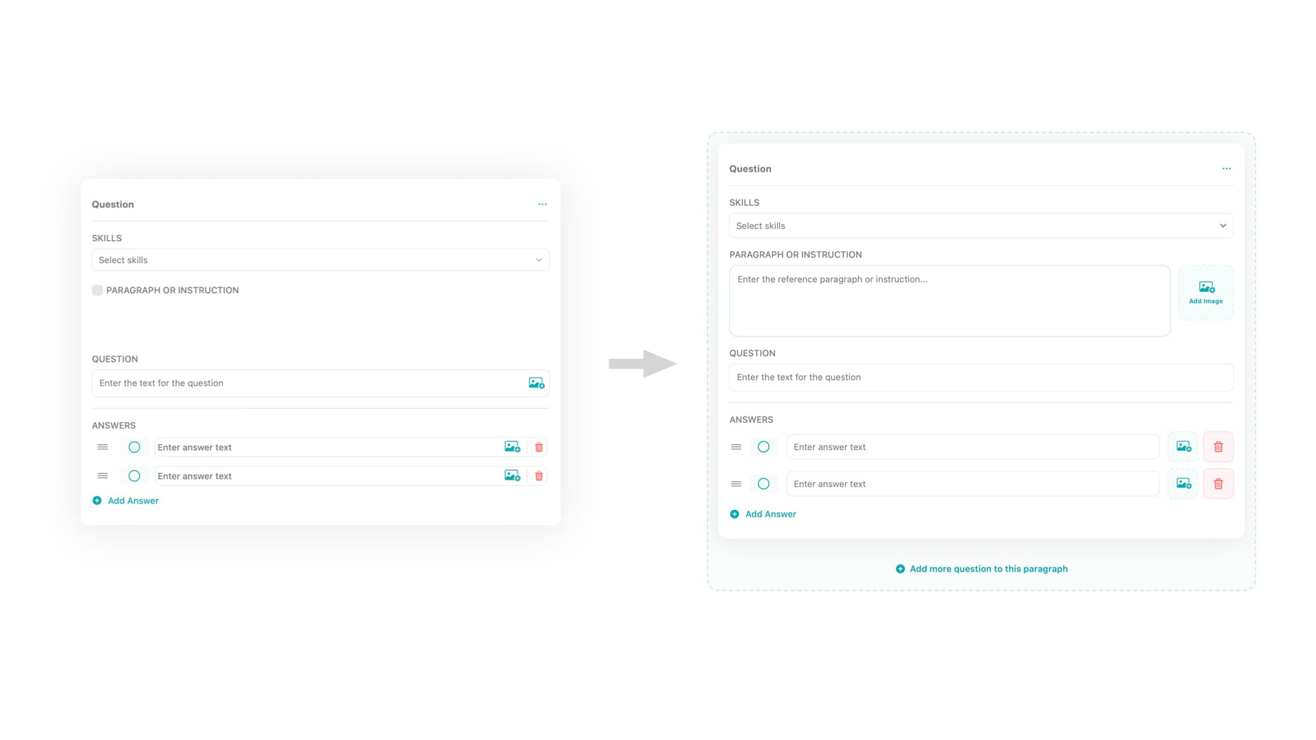 Before and after: the Paragraph becomes a container that groups several questions